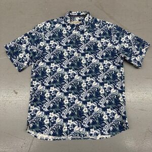 Tommy Bahama Shirt Mens Small Blue Floral Silk Hawaiian Short Sleeve Button